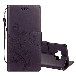 huismerk Reliëf Butterfly patroon horizontale Flip lederen draagtas met kaartsleuf & houder & portemonnee & Lanyard voor Galaxy Note9 (donker paars)