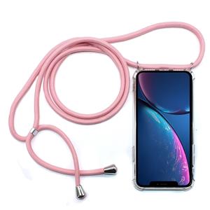 huismerk Vierhoek anti-val transparante TPU mobiele telefoon geval met Lanyard voor iPhone XR (roze)