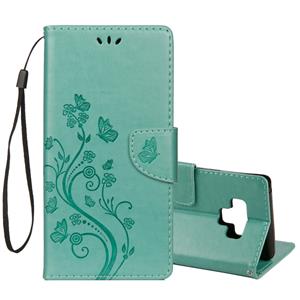 huismerk Reliëf Butterfly patroon horizontale Flip lederen draagtas met kaartsleuf & houder & portemonnee & Lanyard voor Galaxy Note9 (groen)