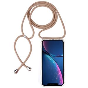 huismerk Vierhoek anti-val transparante TPU mobiele telefoon geval met Lanyard voor iPhone XR (beige)