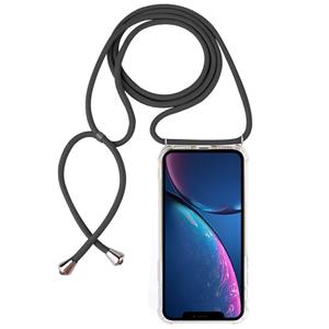 huismerk Vierhoek anti-val transparante TPU mobiele telefoon geval met Lanyard voor iPhone XR (grijs)