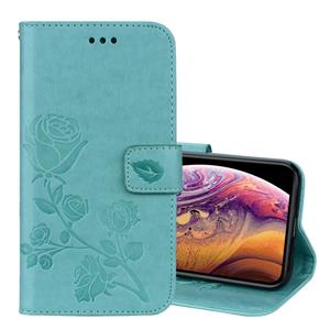 huismerk Rose reliëf horizontale Flip PU lederen draagtas voor iPhone XS Max met houder & kaartsleuven & portemonnee (groen)