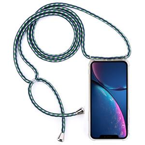 huismerk Vierhoek anti-val transparante TPU mobiele telefoon geval met Lanyard voor iPhone XR (groen wit blauw)