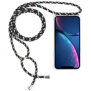 huismerk Vierhoek anti-val transparante TPU mobiele telefoon geval met Lanyard voor iPhone XR (groen beige zwart)