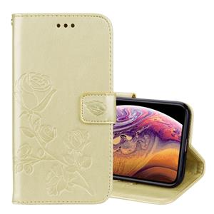 huismerk Rose reliëf horizontale Flip PU lederen draagtas voor iPhone XS Max met houder & kaartsleuven & portemonnee (goud)