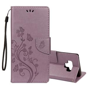 huismerk Reliëf Butterfly patroon horizontale Flip lederen draagtas met kaartsleuf & houder & portemonnee & Lanyard voor Galaxy Note9 (paars)