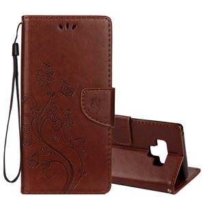 huismerk Reliëf Butterfly patroon horizontale Flip lederen draagtas met kaartsleuf & houder & portemonnee & Lanyard voor Galaxy Note9 (bruin)