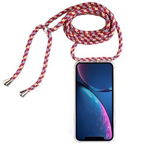 huismerk Vierhoek anti-val transparante TPU mobiele telefoon geval met Lanyard voor iPhone XR (rode abrikoos zwart)