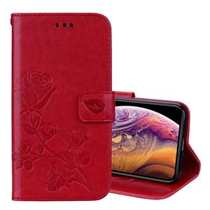 huismerk Rose reliëf horizontale Flip PU lederen draagtas voor iPhone XS Max met houder & kaartsleuven & portemonnee (rood)