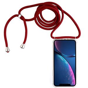 huismerk Vierhoek anti-val transparante TPU mobiele telefoon geval met Lanyard voor iPhone XR (rood)