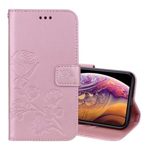 huismerk Rose reliëf horizontale Flip PU lederen case voor iPhone XS Max met houder & kaartsleuven & portemonnee (Rose goud)