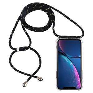 huismerk Vierhoek anti-val trasparent TPU mobiele telefoon geval met Lanyard voor iPhone XR (zwart goud)