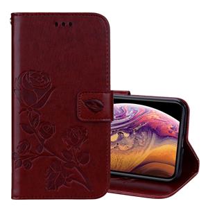 huismerk Rose reliëf horizontale Flip PU lederen draagtas voor iPhone XS Max met houder & kaartsleuven & portemonnee (bruin)