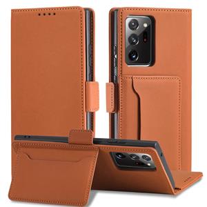 huismerk Voor Samsung Galaxy Note20 Ultra Strong Magnetism Liquid Feel Horizontal Flip Leather Case met Holder & Card Slots & Wallet(Brown)