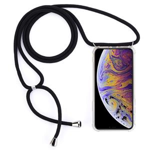 huismerk Vierhoek anti-val trasparent TPU mobiele telefoon geval met Lanyard voor iPhone XS Max (zwart)