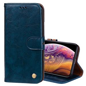 huismerk Business stijl olie Wax textuur horizontale Flip lederen case voor iPhone XS Max met houder & kaartsleuven & portemonnee (blauw)