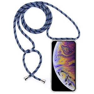 huismerk Vierhoek anti-val transparante TPU mobiele telefoon geval met Lanyard voor iPhone XS Max (zwart blauw)