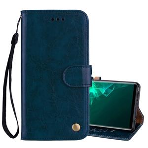 huismerk Business stijl olie Wax textuur horizontale Flip leergeval met houder & kaartsleuven & portemonnee voor Galaxy Note9 (blauw)