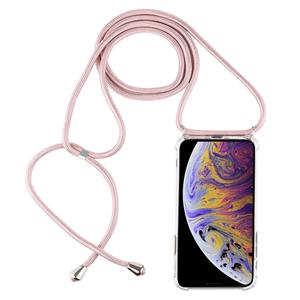 huismerk Vierhoek anti-val trasparent TPU mobiele telefoon geval met Lanyard voor iPhone XS Max (Rose goud)