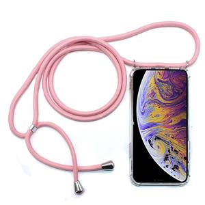 huismerk Vierhoek anti-val transparante TPU mobiele telefoon geval met Lanyard voor iPhone XS Max (roze)