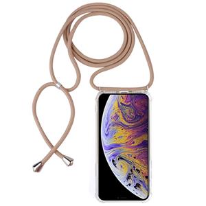 huismerk Vierhoek anti-val transparante TPU mobiele telefoon geval met Lanyard voor iPhone XS Max (beige)