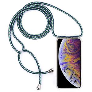 huismerk Vierhoek anti-val transparante TPU mobiele telefoon geval met Lanyard voor iPhone XS Max (groen wit blauw)