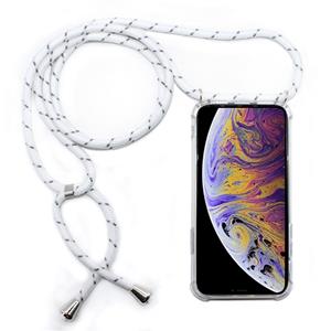 huismerk Vierhoek anti-val transparante TPU mobiele telefoon geval met Lanyard voor iPhone XS Max (wit grijs)