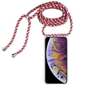 huismerk Vierhoek anti-val transparante TPU mobiele telefoon geval met Lanyard voor iPhone XS Max (rode abrikoos zwart)