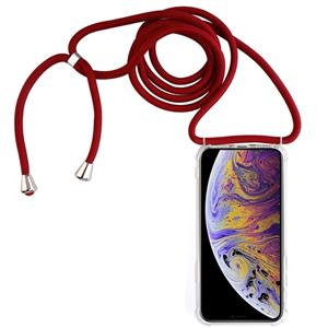 huismerk Vierhoek anti-val transparante TPU mobiele telefoon geval met Lanyard voor iPhone XS Max (rood)