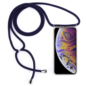 huismerk Vierhoek anti-val transparante TPU mobiele telefoon geval met Lanyard voor iPhone XS Max (donkerblauw)