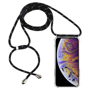 huismerk Vierhoek anti-val trasparent TPU mobiele telefoon geval met Lanyard voor iPhone XS Max (zwart goud)