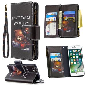 huismerk Voor iPhone 8 & 7 Gekleurd tekenpatroon Rits Horizontale Flip Lederen case met Holder & Card Slots & Wallet(Bear)