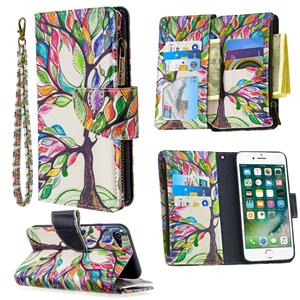 huismerk Voor iPhone 8 & 7 Gekleurd tekenpatroon Rits Horizontale Flip Lederen case met Holder & Card Slots & Wallet(Tree)