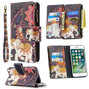 huismerk Voor iPhone 8 & 7 Gekleurd tekenpatroon Rits Horizontale Flip Lederen case met Holder & Card Slots & Wallet(Flower Elephants)