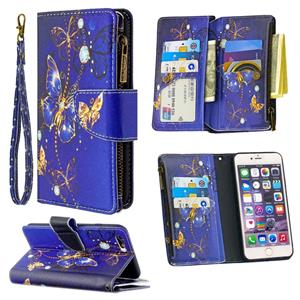 huismerk Voor iPhone 6s Plus & 6 Plus Gekleurd tekenpatroon Rits Horizontale Flip Lederen case met Holder & Card Slots & Wallet(Purple Butterfly)