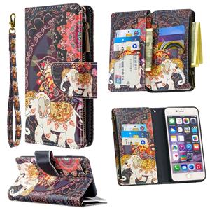 huismerk Voor iPhone 6s Plus & 6 Plus Gekleurd tekenpatroon Rits Horizontale Flip Lederen case met Holder & Card Slots & Wallet(Flower Elephants)