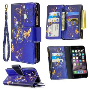 huismerk Voor iPhone 6s & 6 Gekleurd tekenpatroon Rits Horizontale Flip Lederen case met Holder & Card Slots & Wallet(Purple Butterfly)