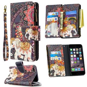 huismerk Voor iPhone 6s & 6 Gekleurd tekenpatroon Rits Horizontale Flip Lederen case met Holder & Card Slots & Wallet(Flower Elephants)