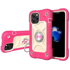 huismerk Shockproof Silicone + PC Protective Case with Dual-Ring Holder For iPhone 12 mini(Rose Red)