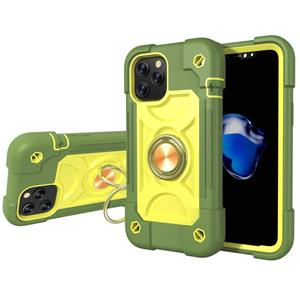 huismerk Shockproof Silicone + PC Protective Case with Dual-Ring Holder For iPhone 12 mini(Avocado)