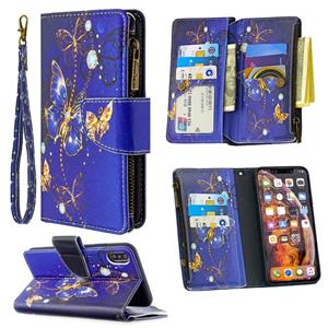 huismerk Voor iPhone XS Max Gekleurd tekenpatroon Rits Horizontale Flip Lederen case met Holder & Card Slots & Wallet(Purple Butterfly)