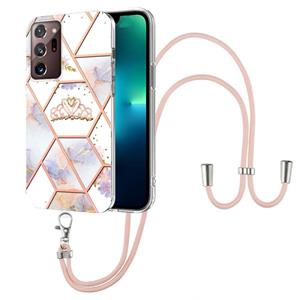 huismerk For Samsung Galaxy Note20 Ultra Splicing Marble Flower Pattern TPU Phone Case with Lanyard(Imperial Crown)