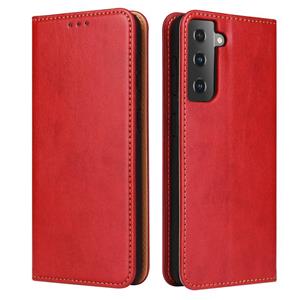 fierreshann Voor Samsung Galaxy S21 Fierre Shann PU Genuine Leather Texture Horizontale Flip Lederen case met Holder & Card Slots & Wallet(Red)