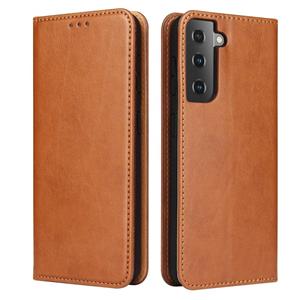 fierreshann Voor Samsung Galaxy S21 Fierre Shann PU Genuine Leather Texture Horizontale Flip Lederen case met Holder & Card Slots & Wallet(Brown)