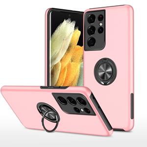 huismerk Voor Samsung Galaxy S21 Ultra 5G PC + TPU Schokbestendige Magnetische Beschermhoes met Onzichtbare Ringhouder (Rose Gold)