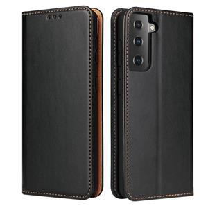 fierreshann Voor Samsung Galaxy S21+ Fierre Shann PU Genuine Leather Texture Horizontale Flip Lederen kast met Holder & Card Slots & Wallet(Zwart)