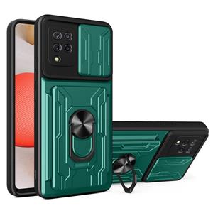 huismerk Voor Samsung Galaxy A42 5G Sliding Camshield Card Phone Case (Dark Green)