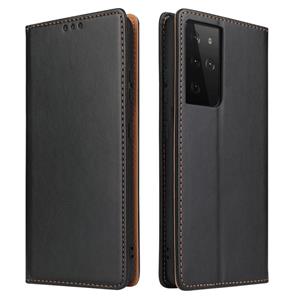 fierreshann Voor Samsung Galaxy S21 Ultra Fierre Shann PU Genuine Leather Texture Horizontale Flip Lederen kast met Holder & Card Slots & Wallet(Zwart)