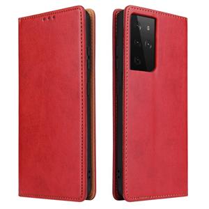 fierreshann Voor Samsung Galaxy S21 Ultra Fierre Shann PU Genuine Leather Texture Horizontale Flip Lederen kast met Holder & Card Slots & Wallet(Rood)