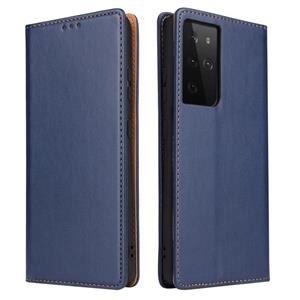 fierreshann Voor Samsung Galaxy S21 Ultra Fierre Shann PU Genuine Leather Texture Horizontale Flip Lederen kast met Holder & Card Slots & Wallet(Blauw)